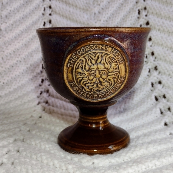 The Gorgons Head Roman Baths Bath Stoneware Wine  Chalice Goblet 4 1/8" - Picture 1 of 6